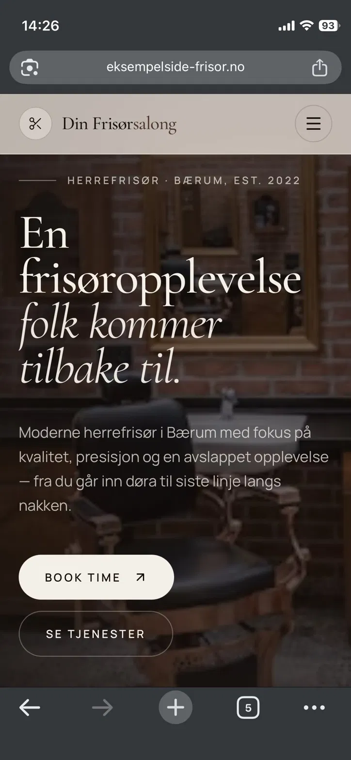 Din Frisørsalong — mobil visning